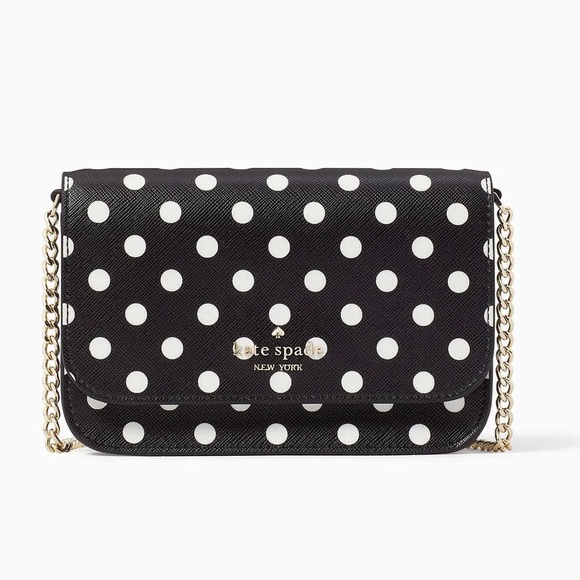 KATE SPADE Cheers Crossbody Bag - Black and White Polka Dot Leather Purse - Picture 14 of 15